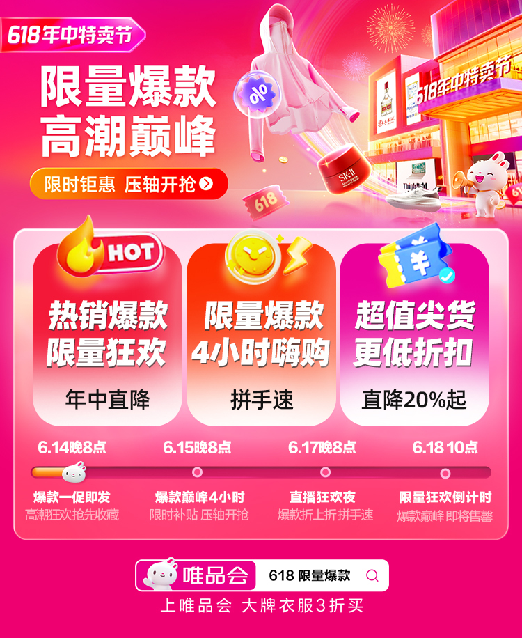 唯品会618最后狂欢今晚开启：平台限时补贴，一线大牌爆款价格新低
