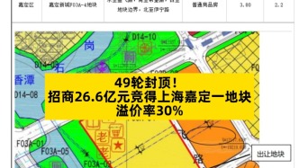 招商26.6億元競得上海嘉定一地塊，溢價率30%