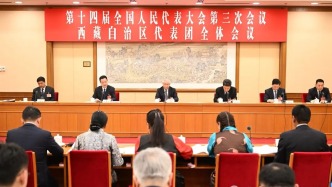 西藏代表團(tuán)舉行全體會(huì)議審議政府工作報(bào)告 張國(guó)清洛桑江村參加 王君正主持