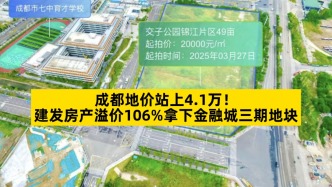 成都地價(jià)站上4.1萬(wàn)，建發(fā)房產(chǎn)溢價(jià)106%拿下金融城三期地塊
