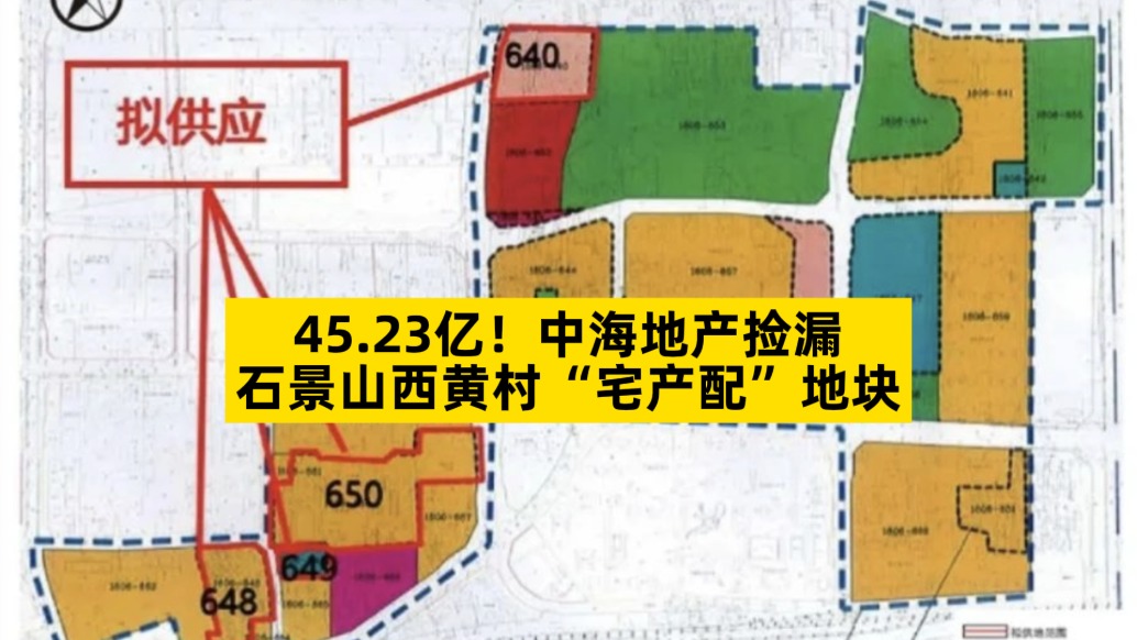45.23億，中海地產撿漏石景山西黃村“宅產配”地塊