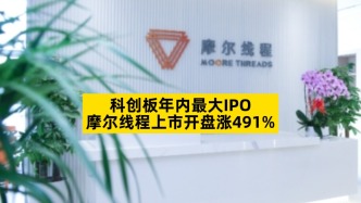 科創(chuàng)板年內(nèi)最大IPO，摩爾線程上市開盤漲491%