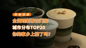 全國現(xiàn)制茶飲門店城市分布TOP20，你的家鄉(xiāng)上榜了嗎?