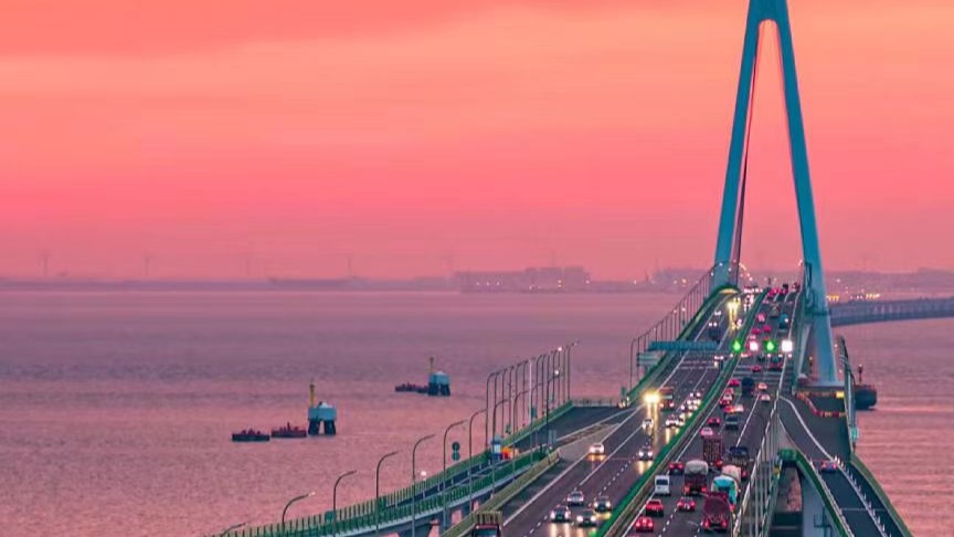 最美夜晚,杭州灣跨海大橋晚霞