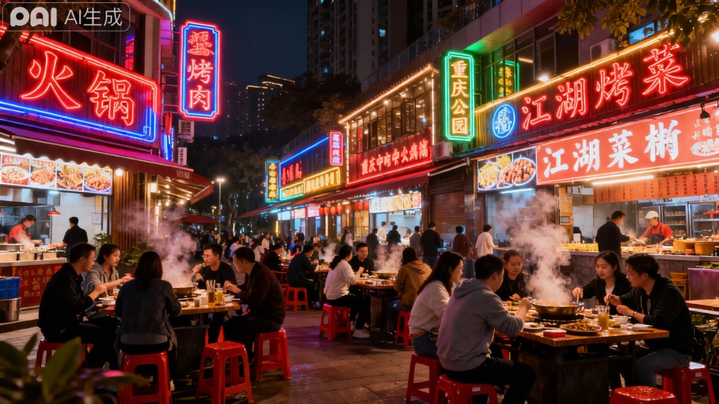 重庆泰7美食街，中央公园的逛吃宝地，也是周边市民聚餐优选之地