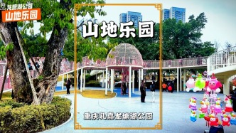 重庆龙塘湖有片山地乐园，坡地起伏，滑板、秋千…等游玩设施丰富