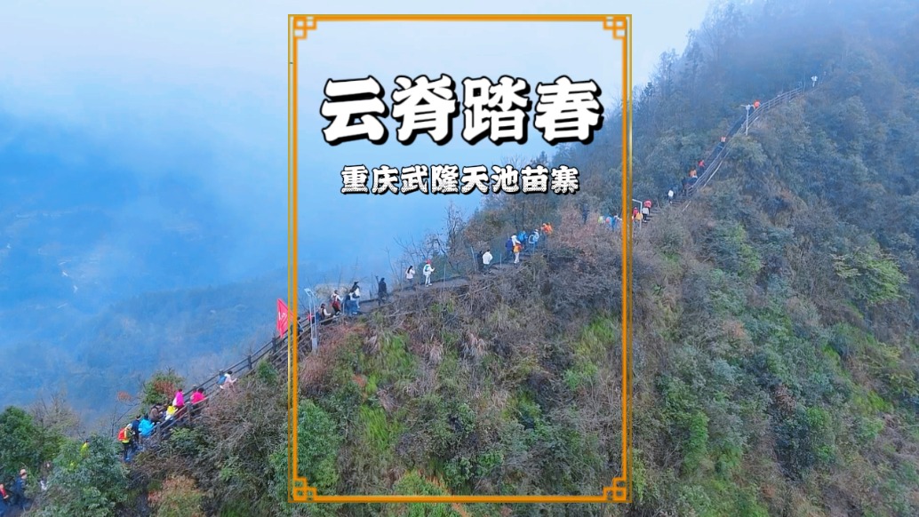 春游武隆天池苗寨，參加云脊踏春活動(dòng)，俯瞰古寨、云海與梯田