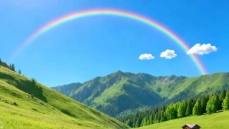 山中花草，彩虹