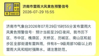 济南市发布雷雨大风黄色预警信号，多区将有8~9级局部10级以上的雷雨大风和短时强降水！