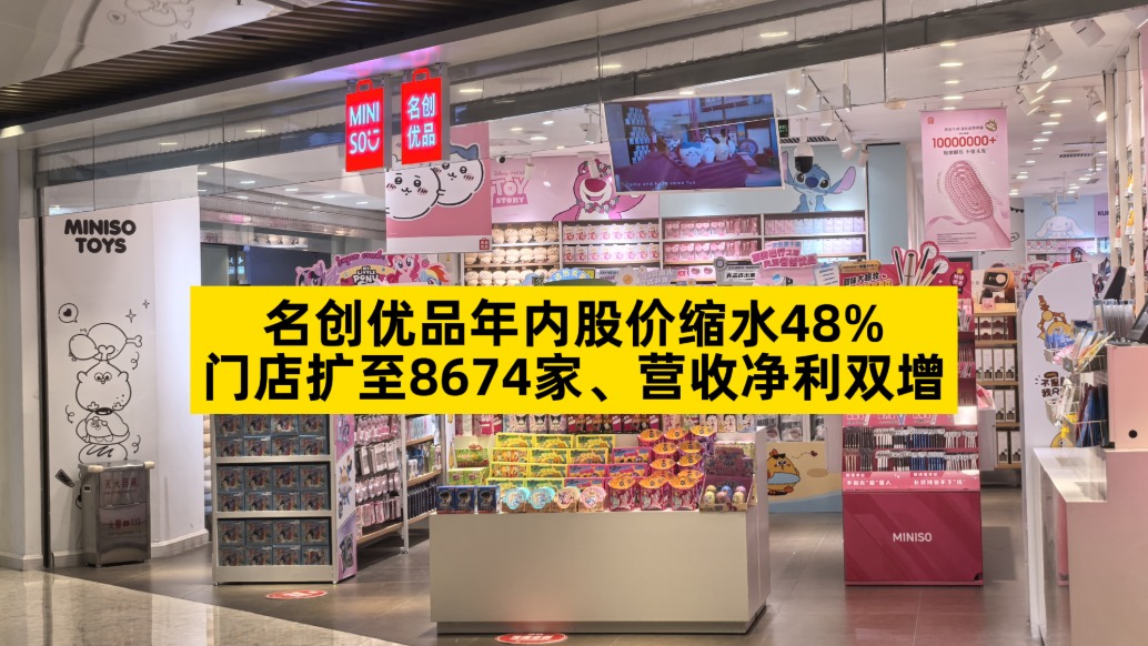 名创优品年内股价缩水48%,门店扩至8674家、营收净利双增