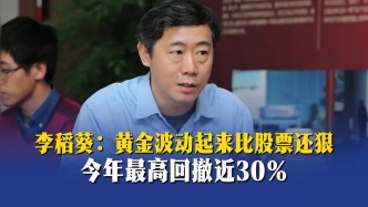 李稻葵：黄金波动起来比股票还狠，今年最高回撤近30%