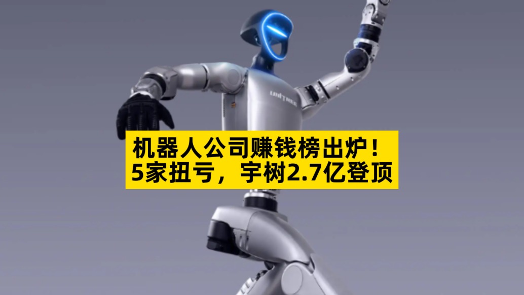 机器人公司赚钱榜出炉，5家扭亏，宇树2.7亿登顶