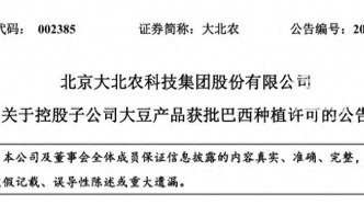 中国自研转基因大豆获巴西种植许可 大北农南美种业布局再进一步
