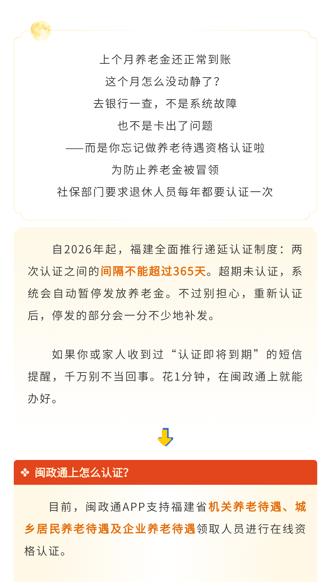 养老金突然停了？多半是忘了这件“小事”！闽政通上1分钟解决→
