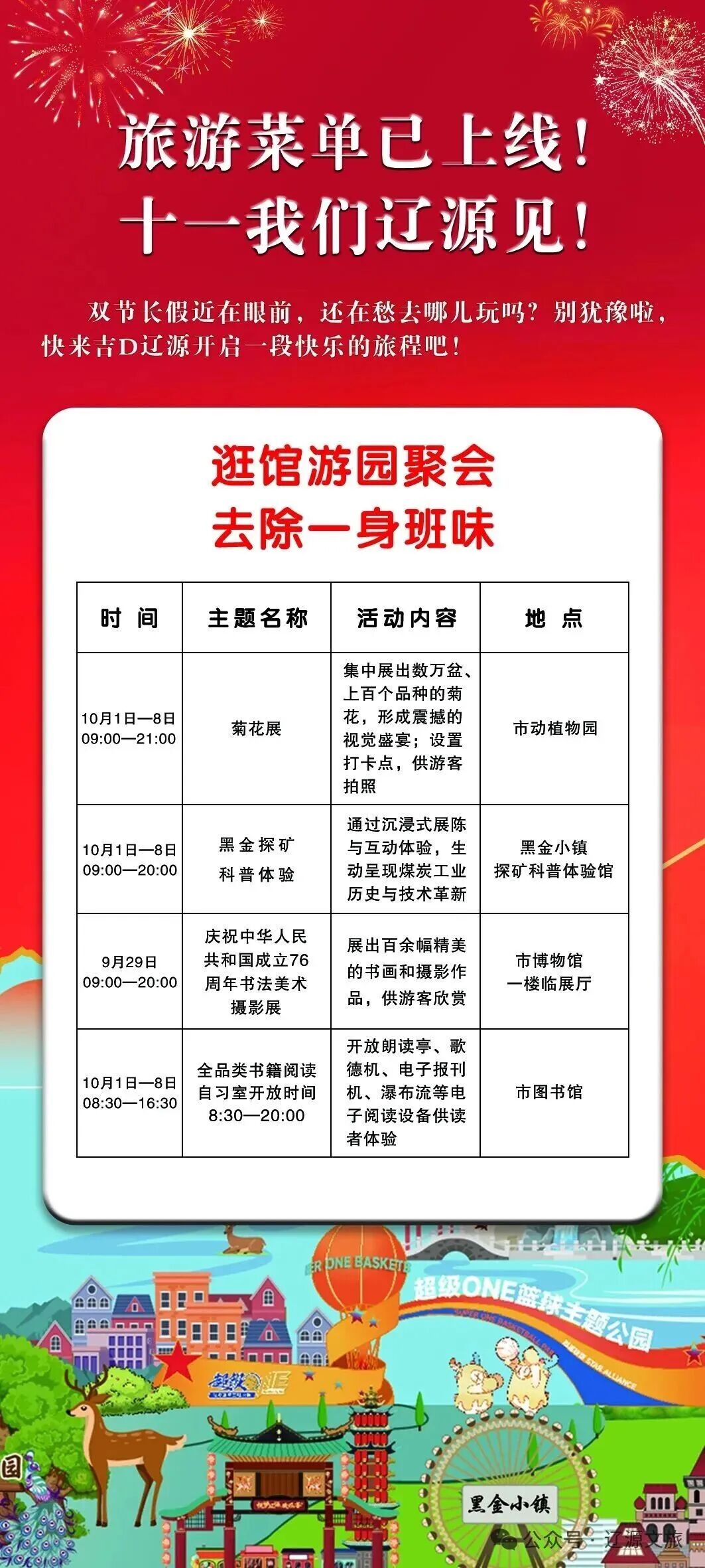 旅游菜单已上线，十一我们辽源见！