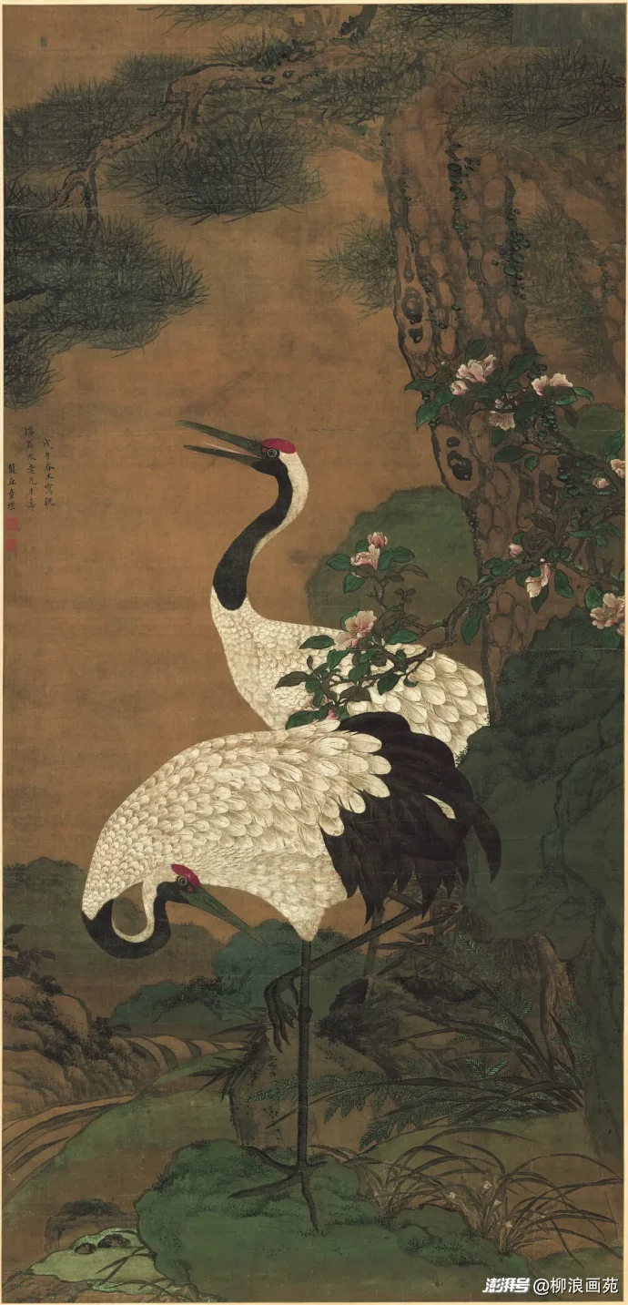 中国 名家绢絵　作家物　年代品 松鶴長春 蘭若作　收藏品 浅谈国画中的松鹤延年