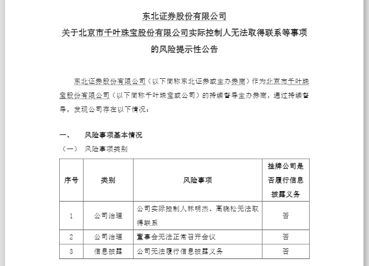 实控人夫妇失联?电商平台产品全部下架!千叶珠宝日内暴跌49%