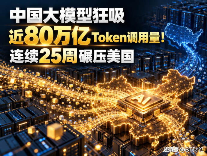 中国大模型狂吸近80万亿Token调用量,连续25周碾压美国