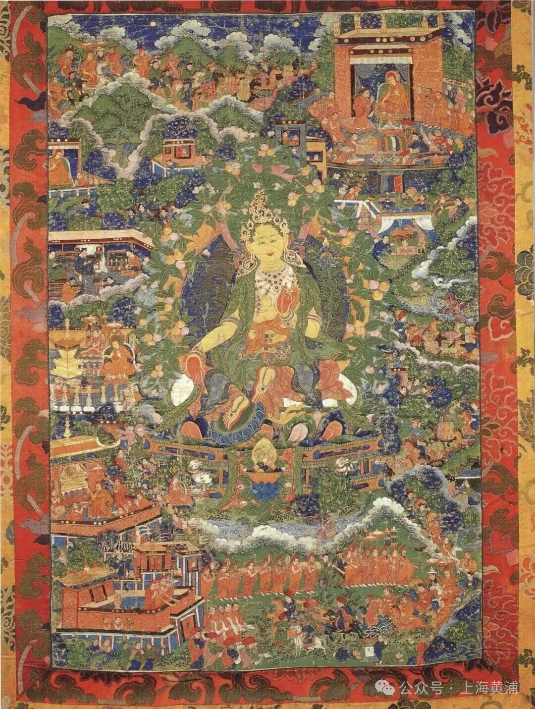 18世纪西藏萨迦寺藏青花五彩鸳鸯莲池纹高足碗明宣德