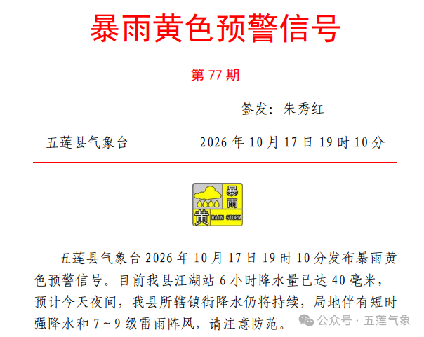 今晚还有较强降雨！刚刚，日照一地发布暴雨预警信号