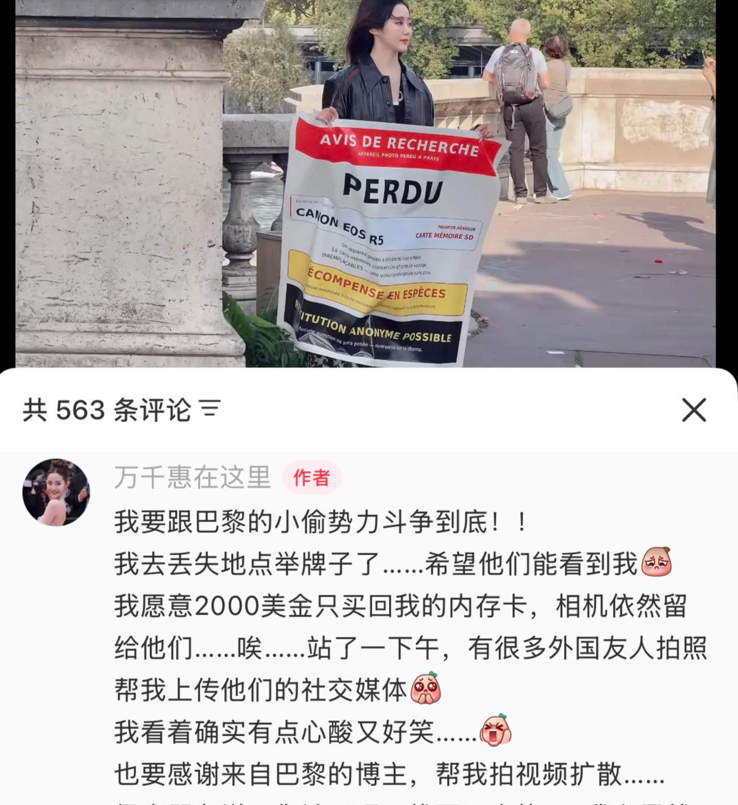 易梦玲自曝巴黎出差被偷：登机箱和随身包一转身就没了，相机、旧护照全部丢失，后续的工作也耽误了；此前万千惠、惠英红等人接连遭盗抢