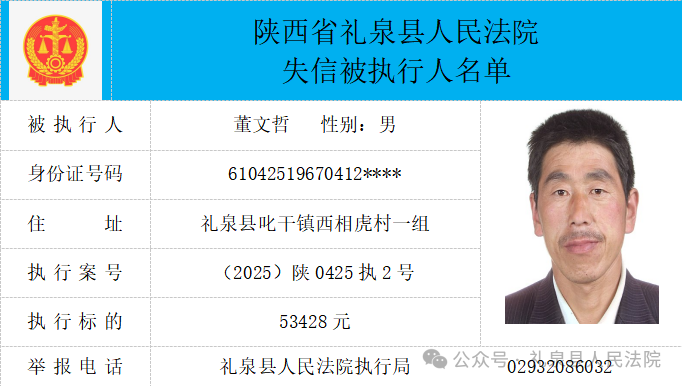 礼泉县人民法院二〇二六年第四期第一批失信人员公布
