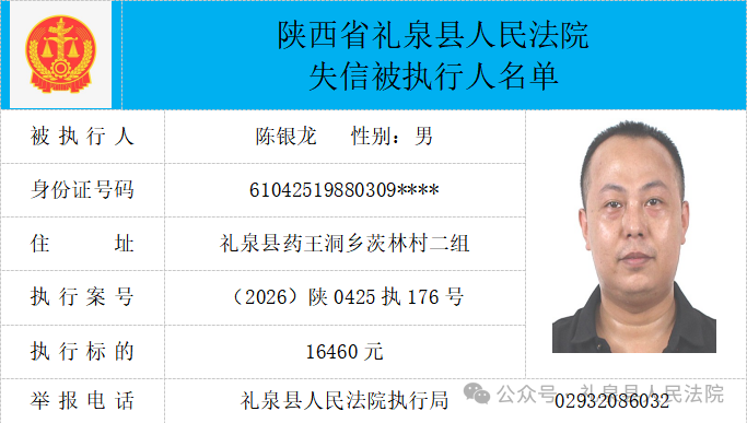 礼泉县人民法院二〇二六年第四期第一批失信人员公布