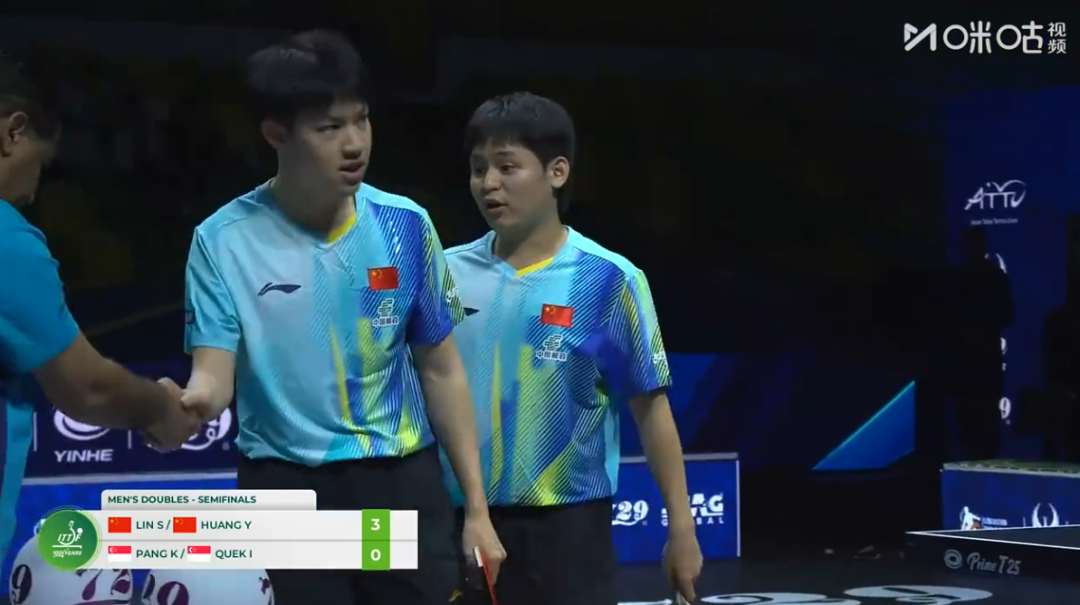 林诗栋/黄友政、温瑞博/袁励岑会师决赛，为中国队第16次夺得亚锦赛男双冠军；蒯曼/王艺迪将与日本组合争夺女双冠军