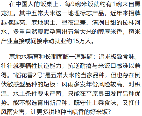 五常大米，有了新品种！